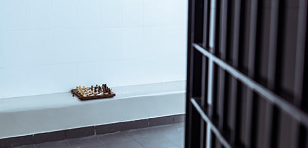 Пустая камера с шахматной доской на скамейке - ru.depositphotos.com